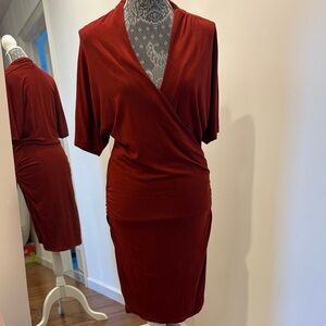 Burnt Orange/ Burgundy Faux Wrap Dress